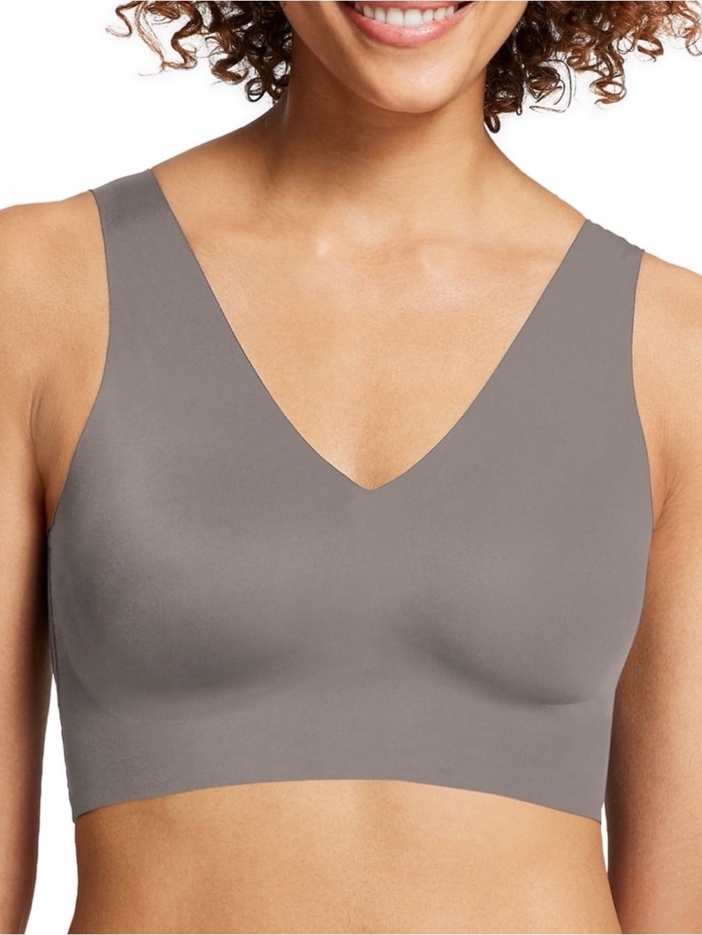 True & Co Padded Seamless Wireless Bra Muse Taupe Sz Large Double V Neckline